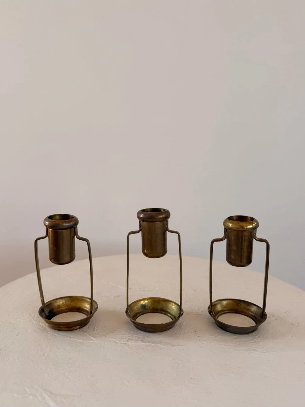VINTAGE BRASS CANDLE-HOLDERS SWING HANDLE LANTERNS BOHO NAUTICAL MID-CENTURY EUC